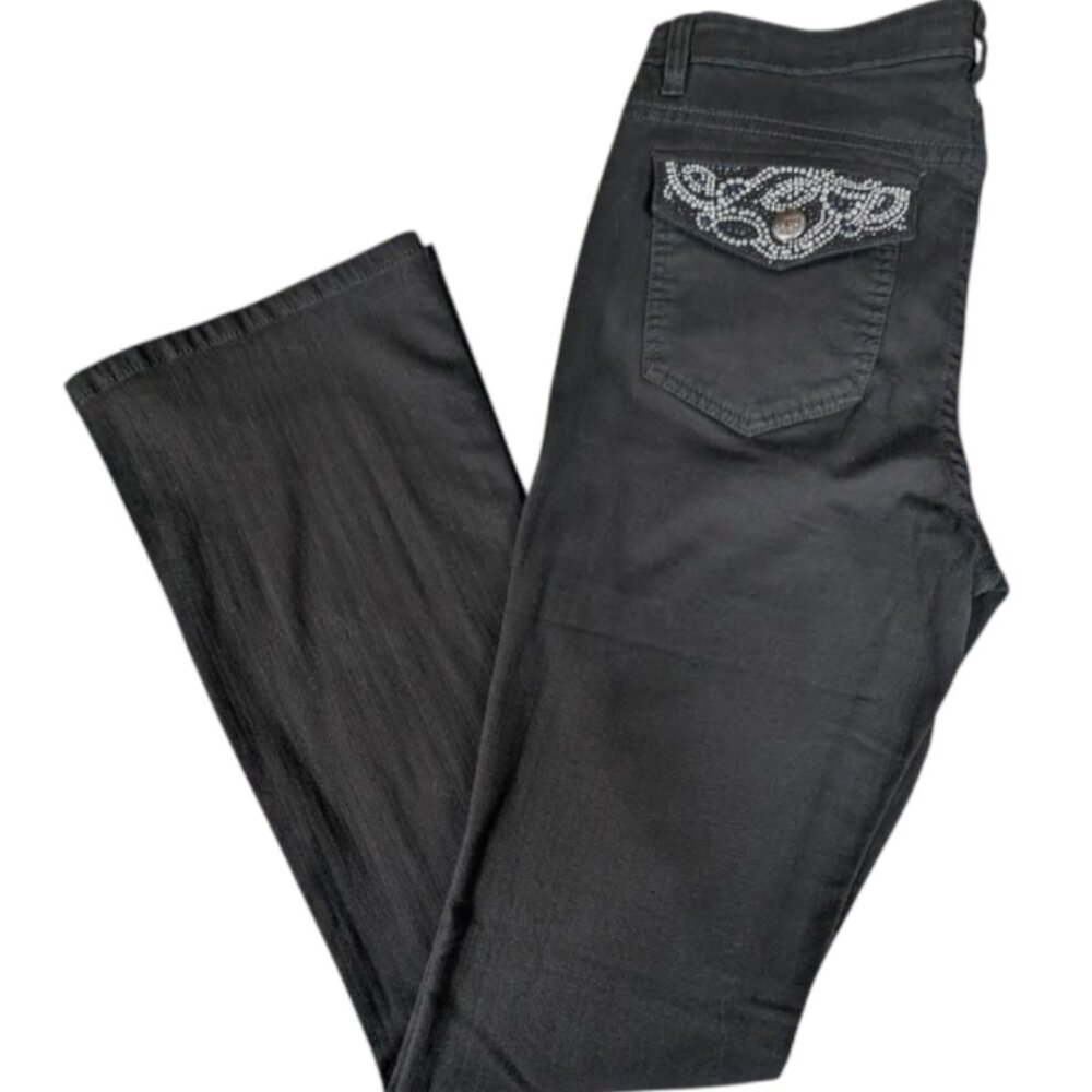2/$35 +$9.99 Ship  NTW Y2K Tru Luxe Black Denim Jewel Embellished Bootcut Jeans